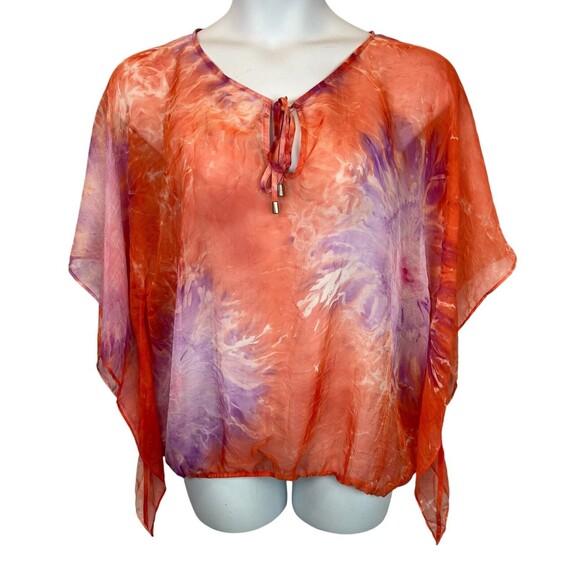 Alberto Malaki Sheer Top Swim Cover-up Size XL Tie Front Orange Floral - Picture 1 of 7